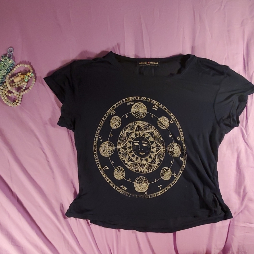 Brandy Melville Navy Blue Zodiac Slit sides Top